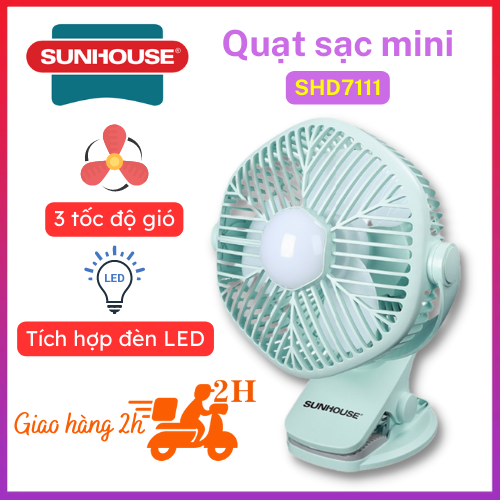Quạt sạc mini sunhouse shd7111 - quạt kẹp bàn , pin dùng 3-5h - quạt mini để bàn tích điện - quạt sạc pin mini - bảo hành 12 tháng