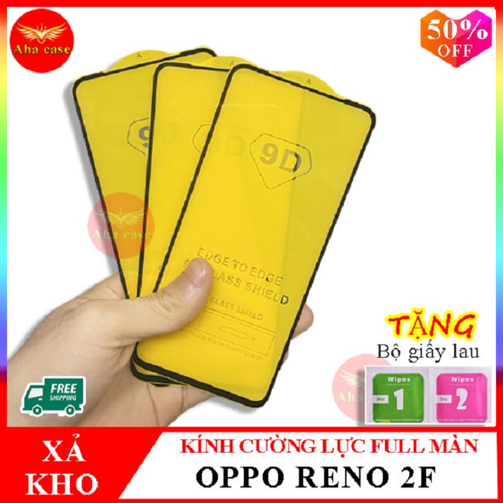 Kính cường lực OPPO Reno 2F, Dán cường lực reno 2f FULL màn hình, Tặng kèm giấy lau ướt và giấy lau khô, Aha Case