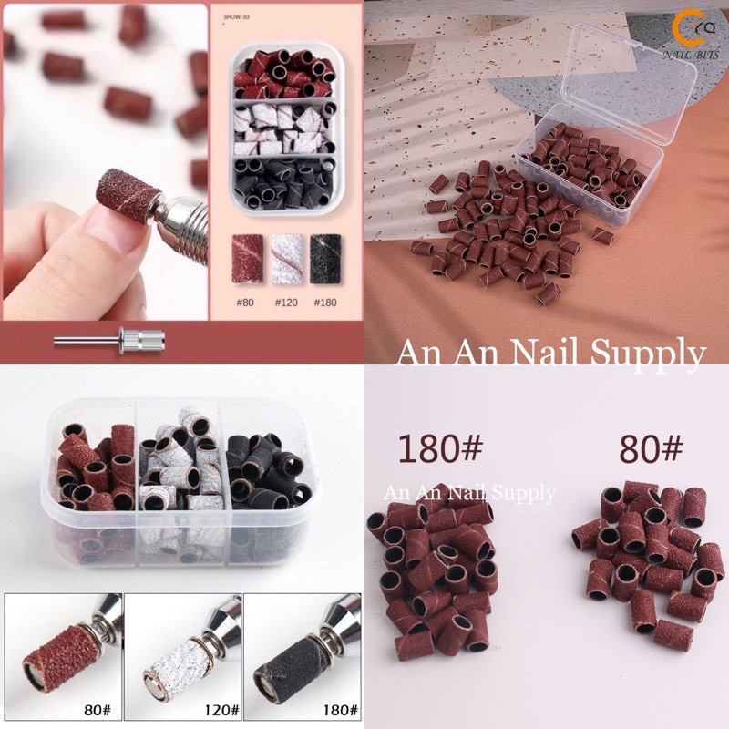 Đầu mài giấy nhám và mịn móng 100c, Hộp đầu giấy mài mịn nhám nail