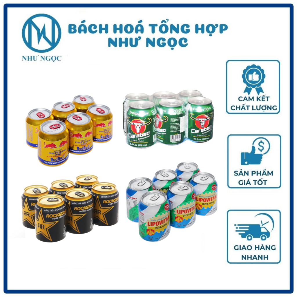 LỐC 6 LON - Nước Tăng Lực Redbull/ Carabao/ Lipovitan/ Rockstart - Bách Hóa Tổng Hợp Như Ngọc