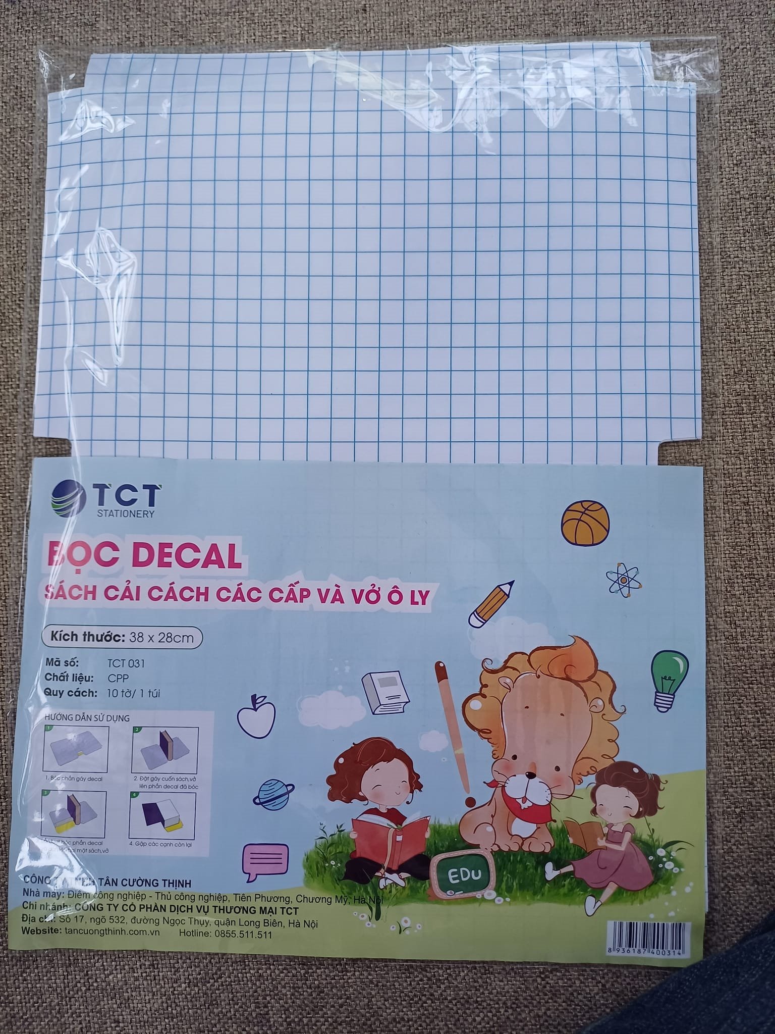 Tập 10 tờ decal bọc sách vở size 38x28cm tct031 - bọc vừa sách, vở ô ly có kích thước 17x24cm