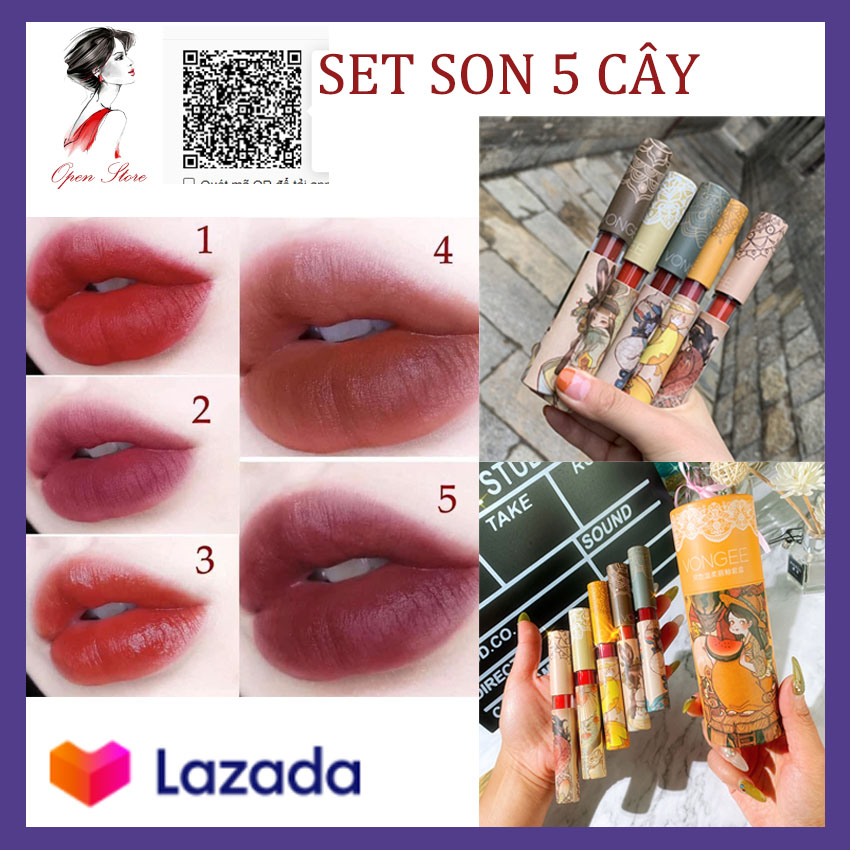 [HCM]OPEN STORE - SET Son 5 Cây Vongee Son Môi Chính Hãng Son Lì Không Trôi Son Kem Lì Set Son Đẹp