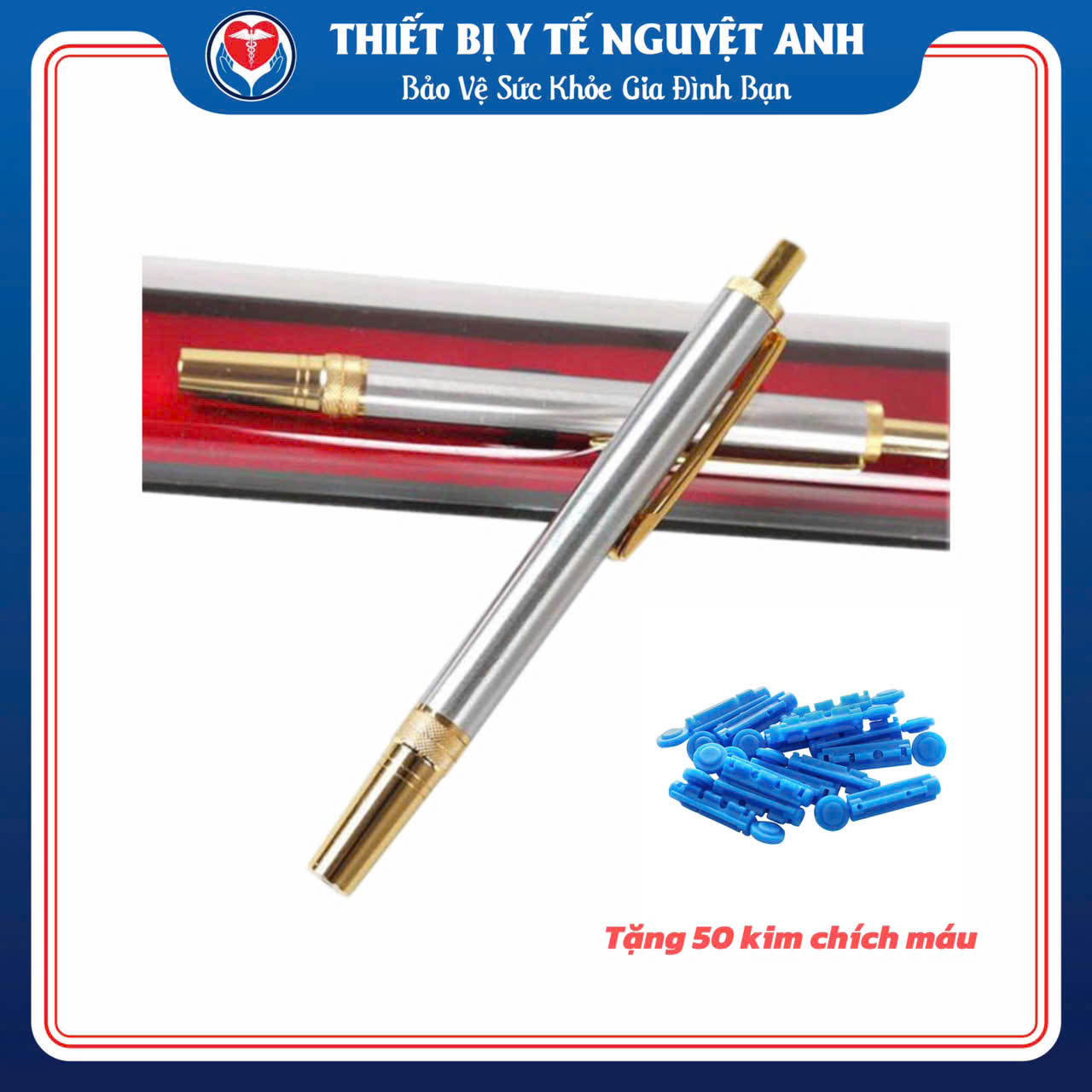 Bút chích máu bấm liên tục tặng 50 kim trích máu ( loại 1 nòng )
