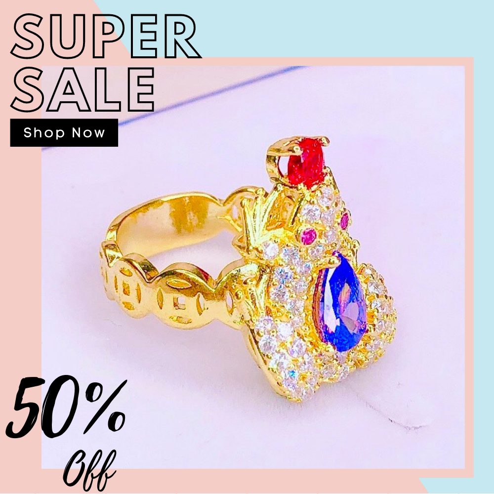 Nhẫn nữ đẹp, nhẫn đính đá mạ vàng thật cao cấp cóc ngậm ngọc đỏ đá tím kim tiền may mắn, nhẫn phong thủy nhẫn vàng non Trang sức nữ GADO - Trang Sức GADO N139