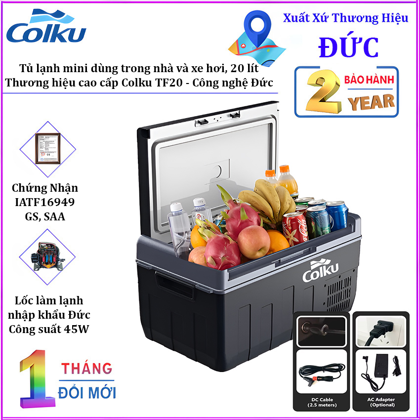 Tủ lạnh mini dùng trong nhà và xe hơi, dung tích 20 lít. Thương hiệu cao cấp Colku TF20 - Công nghệ CHLB Đức  (Bảo hành 12 tháng)