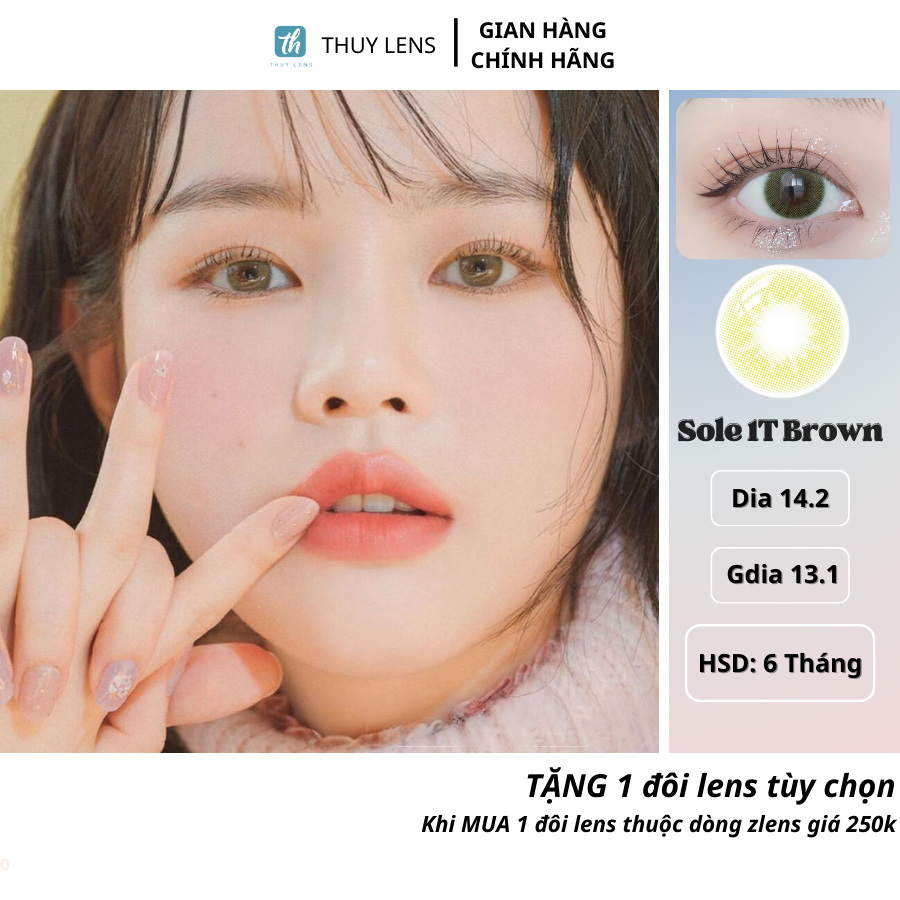 Kính áp tròng zlens thúy lens cho mắt cận nâu vàng sole 1t brown độ cận 0-8