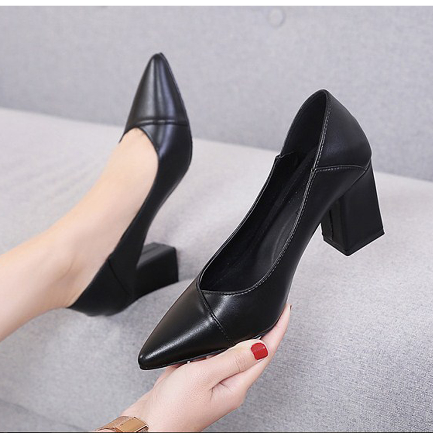 Giày cao gót vuông 5 cm-Giày cao gót vuông xếp mũi