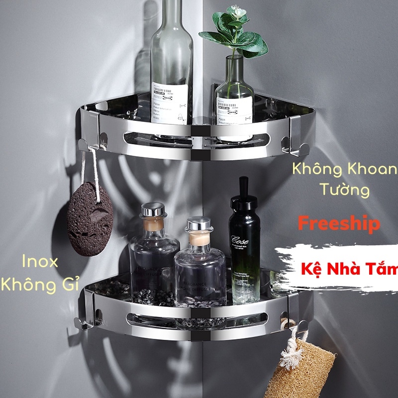 Kệ nhà tắm kệ góc nhà tắm inox dán tường không cần khoan đục leon official