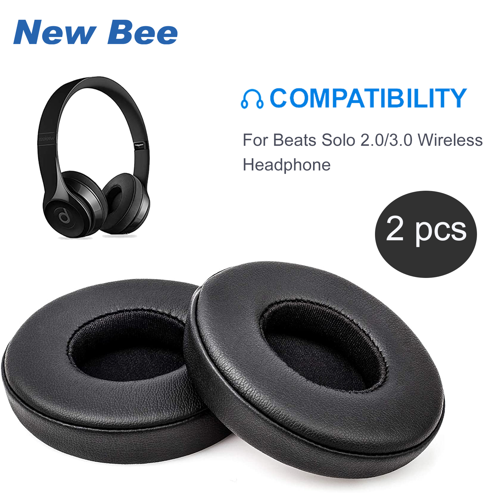 New Bee Miếng đệm tai thay thế Beats Solo 2 miếng Cách ly tiếng ồn Đệm tai bằng bọt bộ nhớ cho tai nghe không dây Solo 2.0 / 3.0 Beats Solo Replacement Earpads