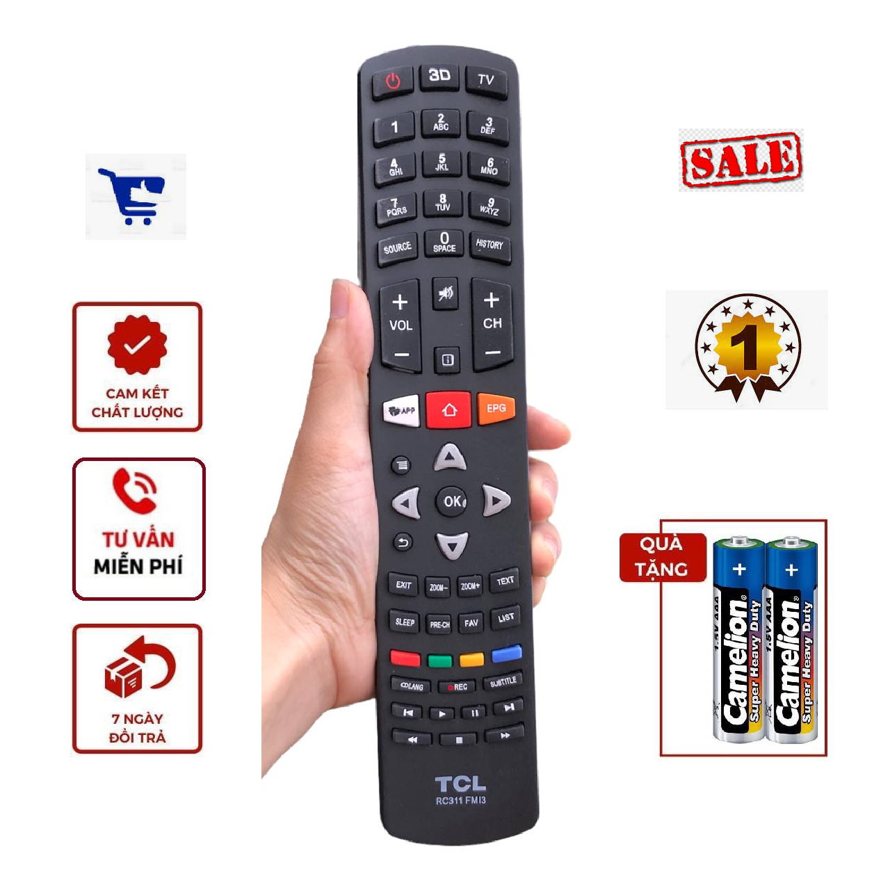Điều khiển tv tcl rc311 fmi3 chính hãng loại bản to - remote đầu bấm tivi tcl smart rc311 fmi3 - tặng kèm pin