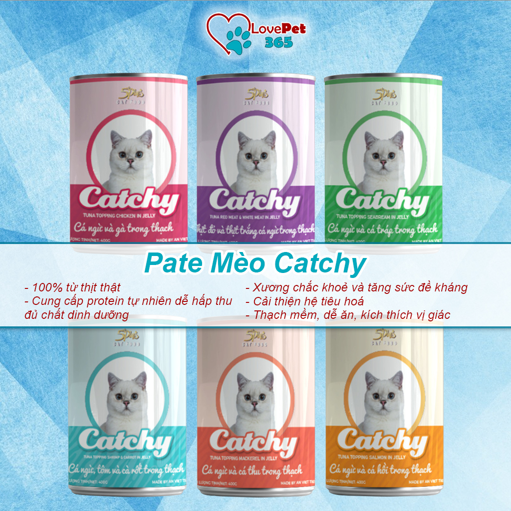 Pate Thức Ăn Ướt Catchy Dành Cho Mèo 6 Vị Lon 400g Love Pet 365