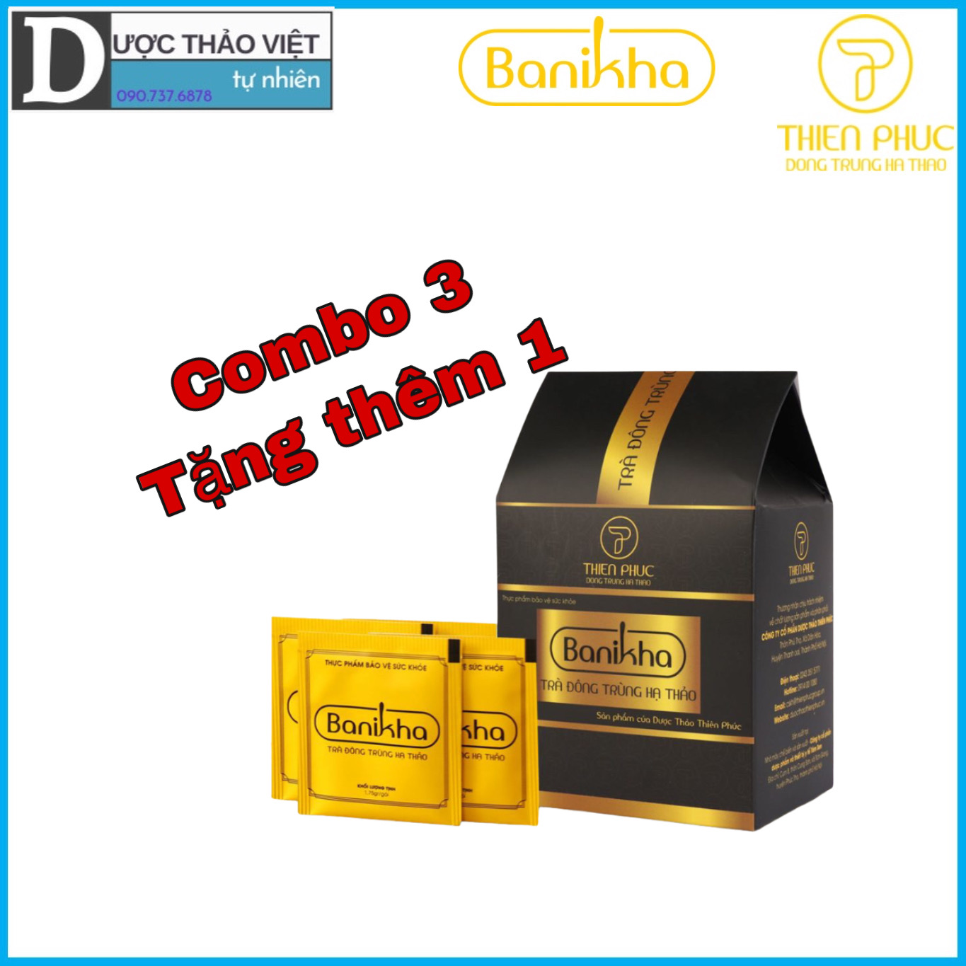 Mua 3 tặng 1 hộp trà túi lọc banikha thương hiệu thiên phúc đông trùng hạ thảo .
