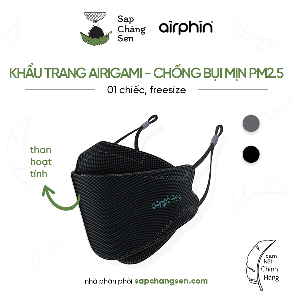 [Free Size - Than hoạt tính] Khẩu trang Airphin - Airigami N95 chống ô nhiễm, bụi mịn PM 2.5 // Sạp Chàng Sen