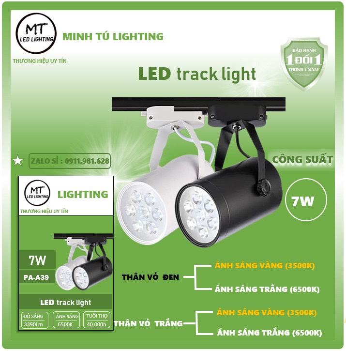 Đèn Led rọi ray mắt ếch 7w vỏ trắng - đen ánh sáng trắng - vàng