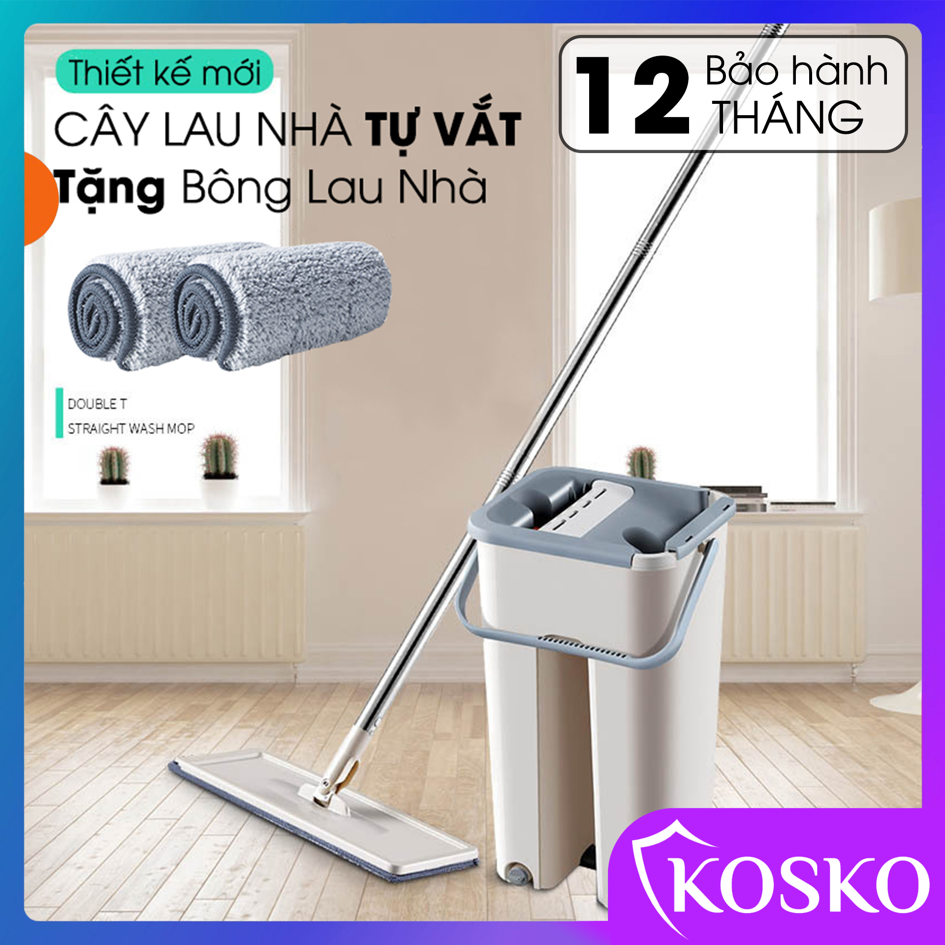 Cây lau nhà tự vắt xoay 360 độ KOSKO Tặng kèm bông lau, Cây lau nhà có thùng Bảo hành 12 tháng - 1 đổi 1 trong vòng 15 ngày, Bộ cây lau nhà 360 độ K-105LN