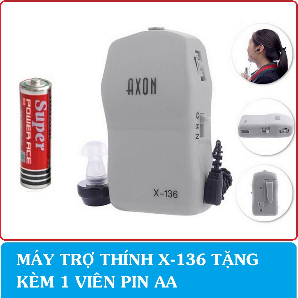 Máy trợ thính có dây nghe 1 tai Axon X136 nghe to rõ đã kèm pin