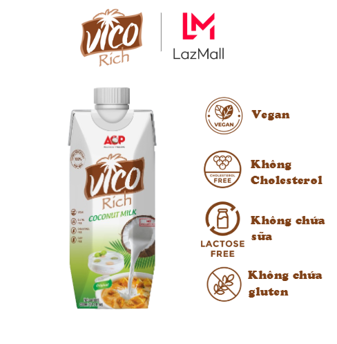 1 Hộp Nước Cốt Dừa Vico Rich 330ml - Nhỏ Gọn, Tiện Lợi - 16-19% Béo Thơm, Dùng Ngay