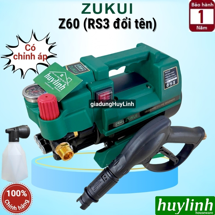 Máy xịt rửa xe Chỉnh Áp Zukui RS3 - thay thế Zukui S5 - 2400W - Tặng kèm béc rửa máy lạnh, điều hòa trị giá 99.000