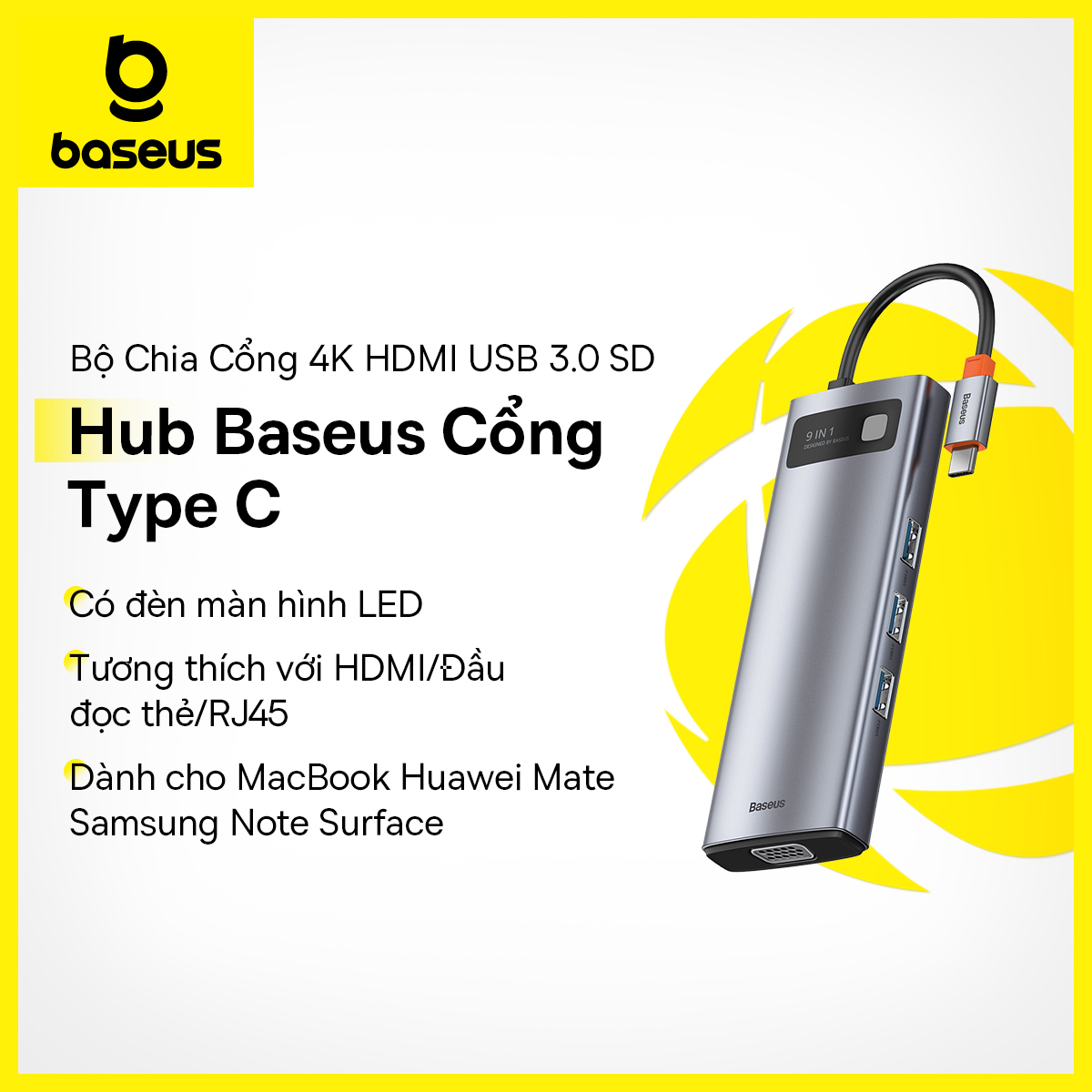 [SẢN PHẨM MỚI] - Bộ chia cổng Hub Baseus cổng Type C sang 4K HDMI USB 3.0 SD TF dành cho Macbook Pro Air Surface Pro 7