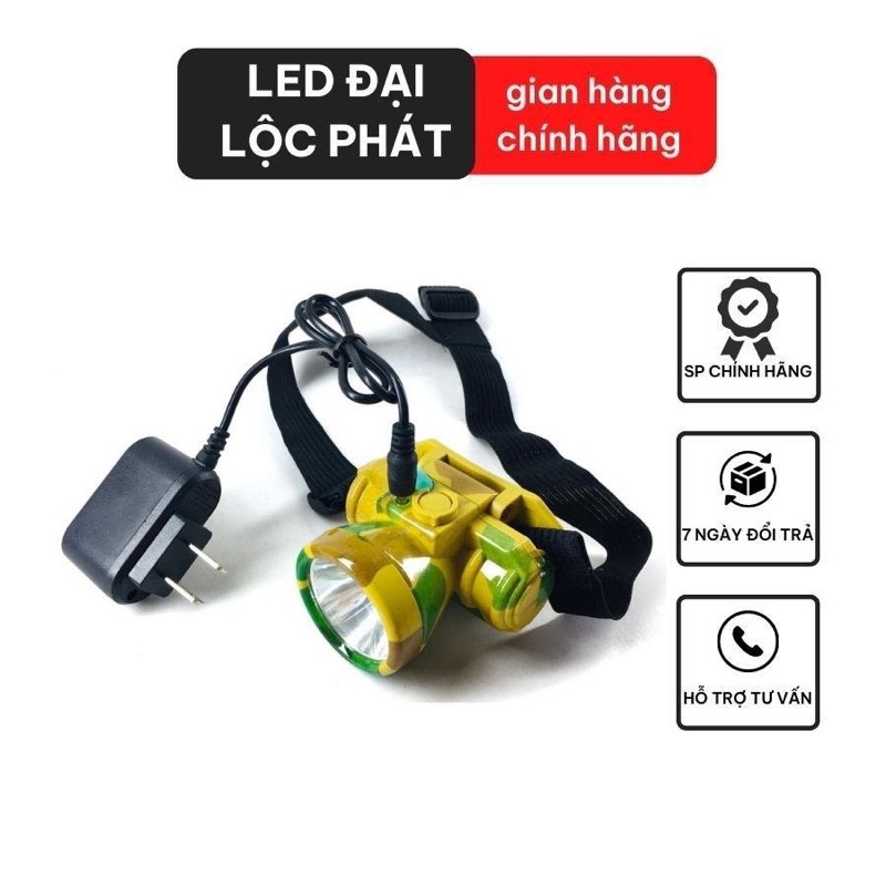 Đèn pin đội đầu D203 siêu sáng màu rằn ri, đèn bin đội đầu sạc điện