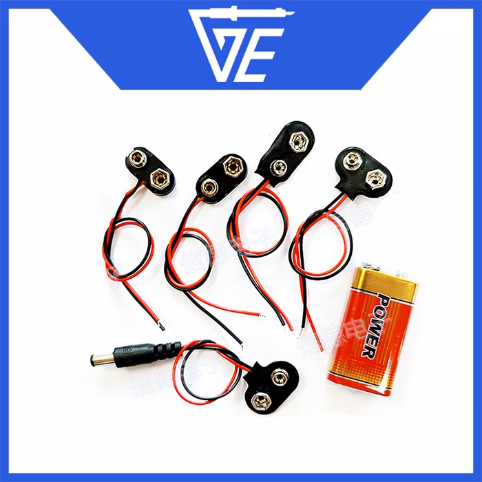 Đầu nối giao diện nút pin 9V / pin 9V / phích cắm nguồn DC có dây chì / nắp pin vuông 9V