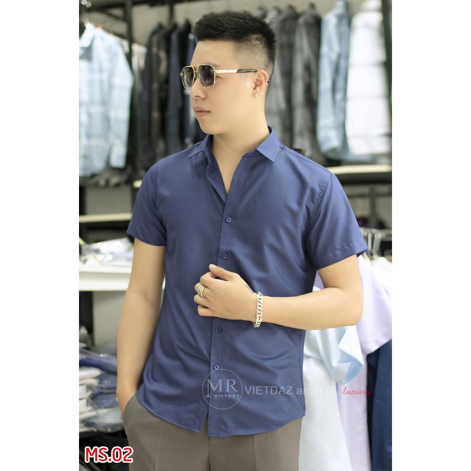 Áo sơ mi nam Cộc Tay cổ bẻ chất lụa mềm mịn không nhăn không xù