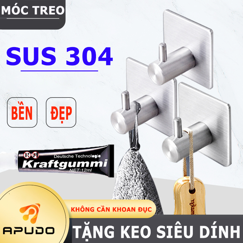 Móc treo inox 304 đa năng, móc dán tường siêu chắc, tặng keo siêu dính mks012