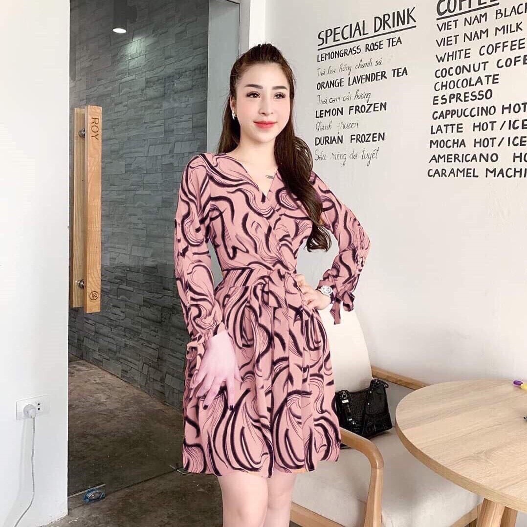 VÁY ĐẦM HỌA TIẾT CỘT EO QUÁ ĐẸP 4 MÀU Y HÌNH
