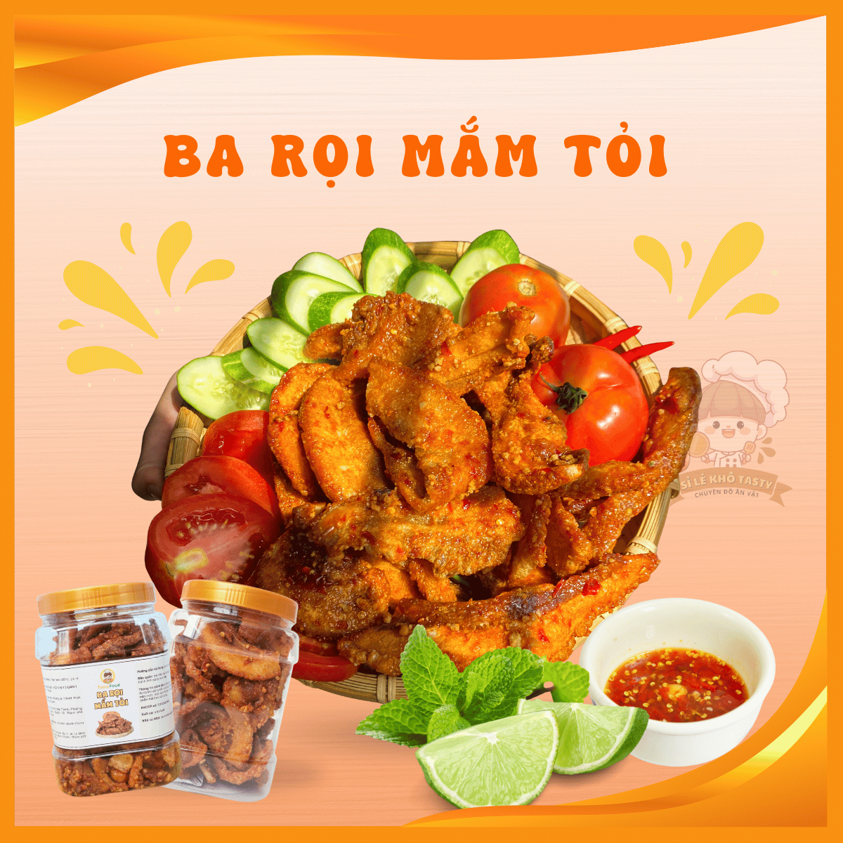 Ba rọi mắm tỏi Không Ngấy Dầu( Giòn Tan ) + Sỉ lẻ Khô TasTy + 450g / Hũ