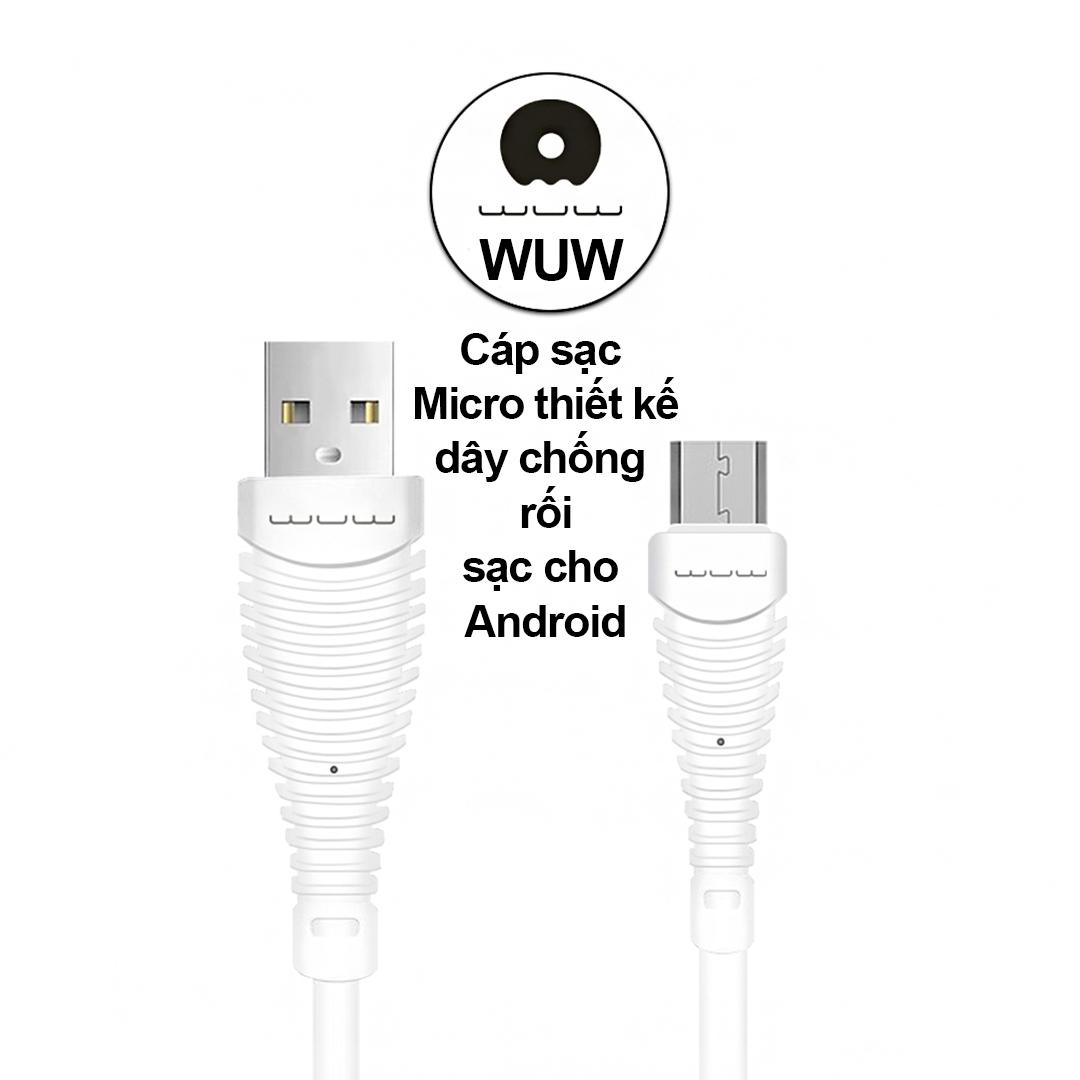 Dây sạc điện thoại, dây sạc nhanh, dây cáp sạc nhanh WUW - X75 dòng điện 1A, dài 1mét đuôi chống đứt, giao diện sạc Micro phù hợp cho các dòng điện thoại Android - CHÍNH HÃNG BẢO HÀNH 12 THÁNG