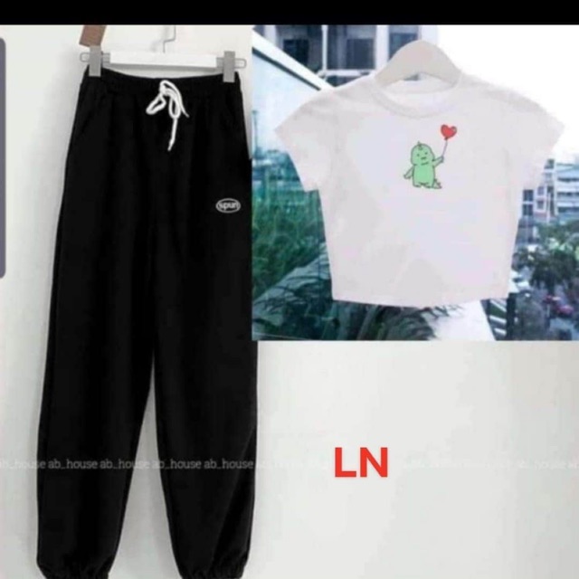 Sét áo lô gô khủng long + quần bom spun ln12 , sét áo nam nữ, chất đẹp, sét bộ mặc ở nhà - the thy