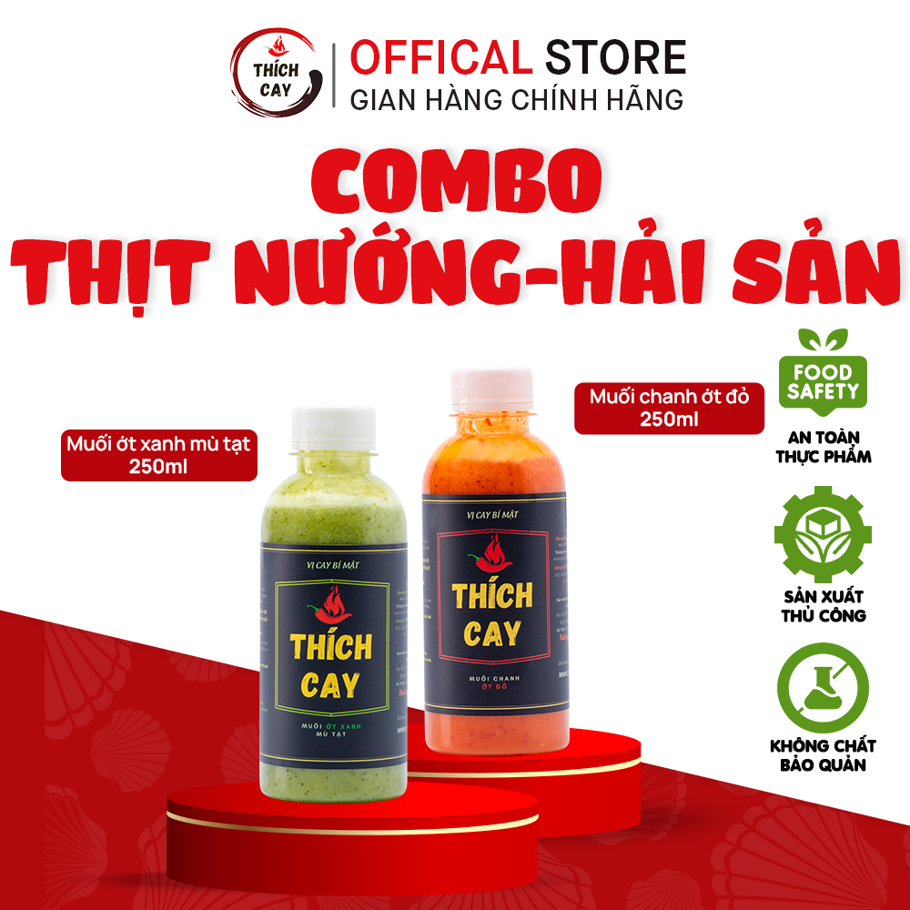Combo Thịt nướng & Hải sản - Muối ớt đỏ, Muối ớt xanh mù tạt 250ml