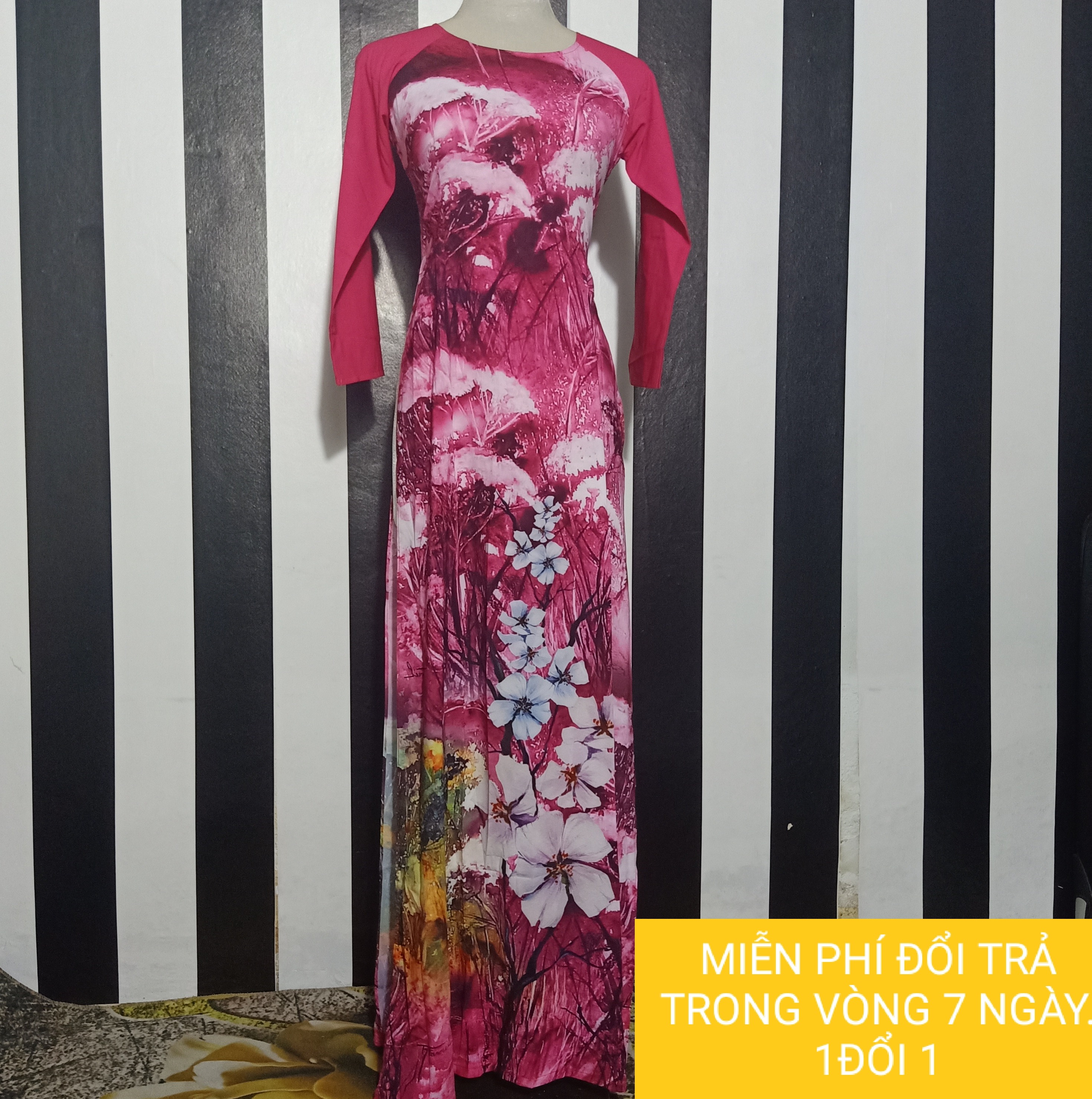 Áo dài truyền thống may sẵn bằng vải lụa co giãn nhẹ, thoáng mát, dễ mặc, phom dáng chuẩn, Cam kết vải đẹp, in 6D sắc nét