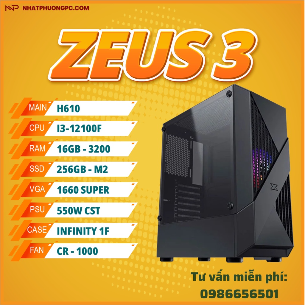 Bộ máy tính PC Gaming (MAIN H610 - CPU i3 12100F - RAM 16GB 3200 - GTX 1660 SUPER -  SSD 256GB - NGUỒN 550W)