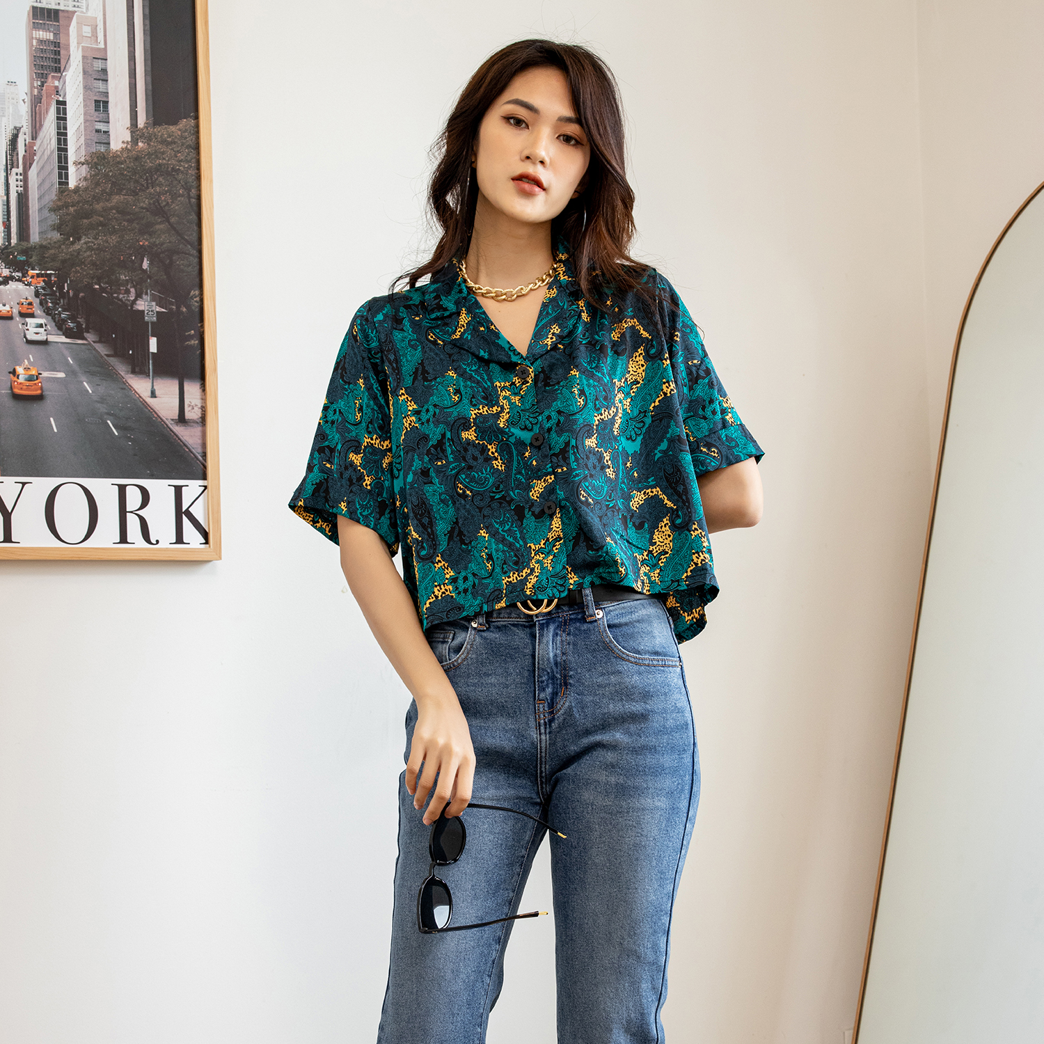 ÁO SƠ MI XANH CỔ DANTON TAY NGẮN