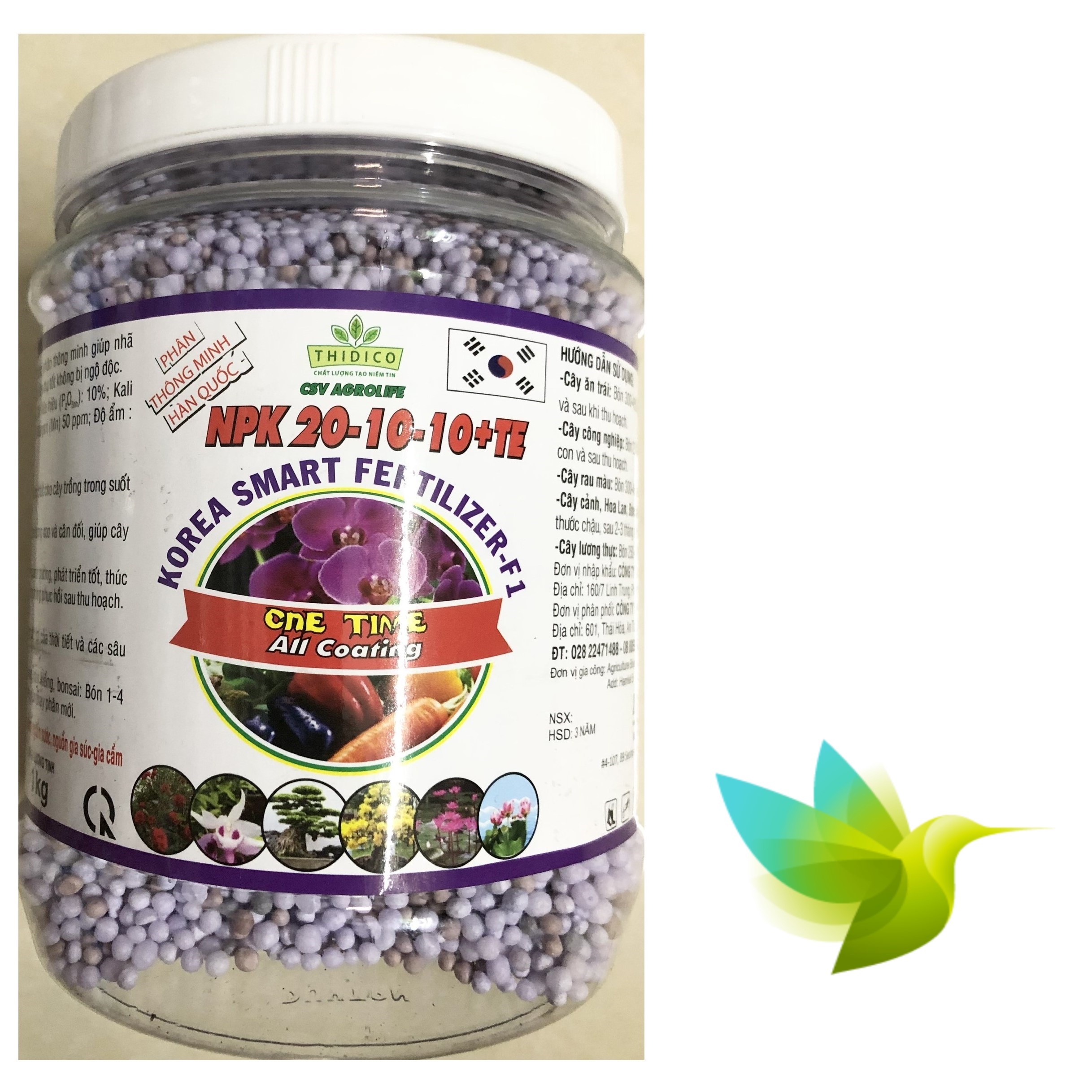 Phân tan chậm korea npk 20-10-10+te korea smart fertilizer f1 - #279a# 1kg