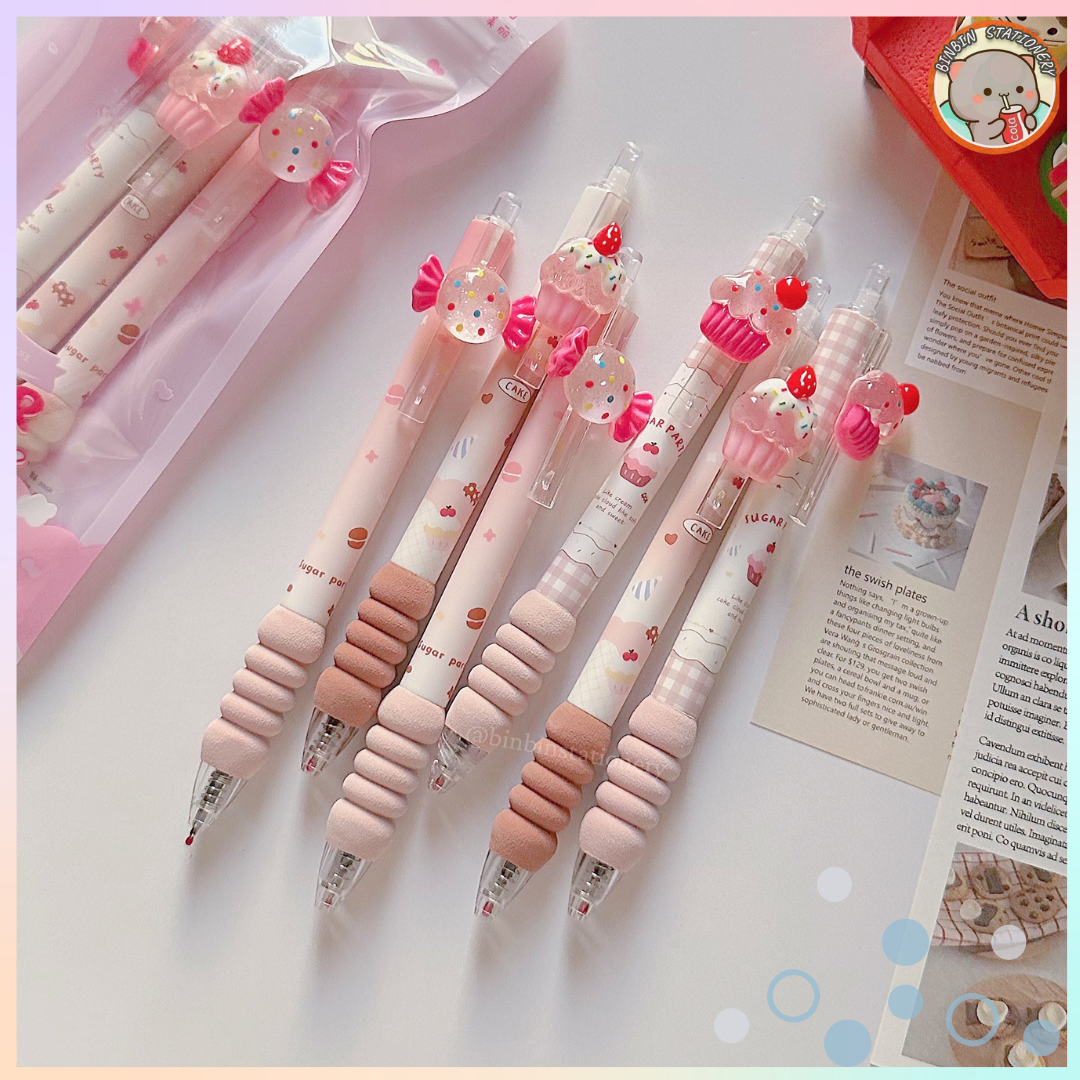Bút gel umei sugar party nắp cài candy, cupcake, ngòi kim, mực đen 0.5mm bum - a2799