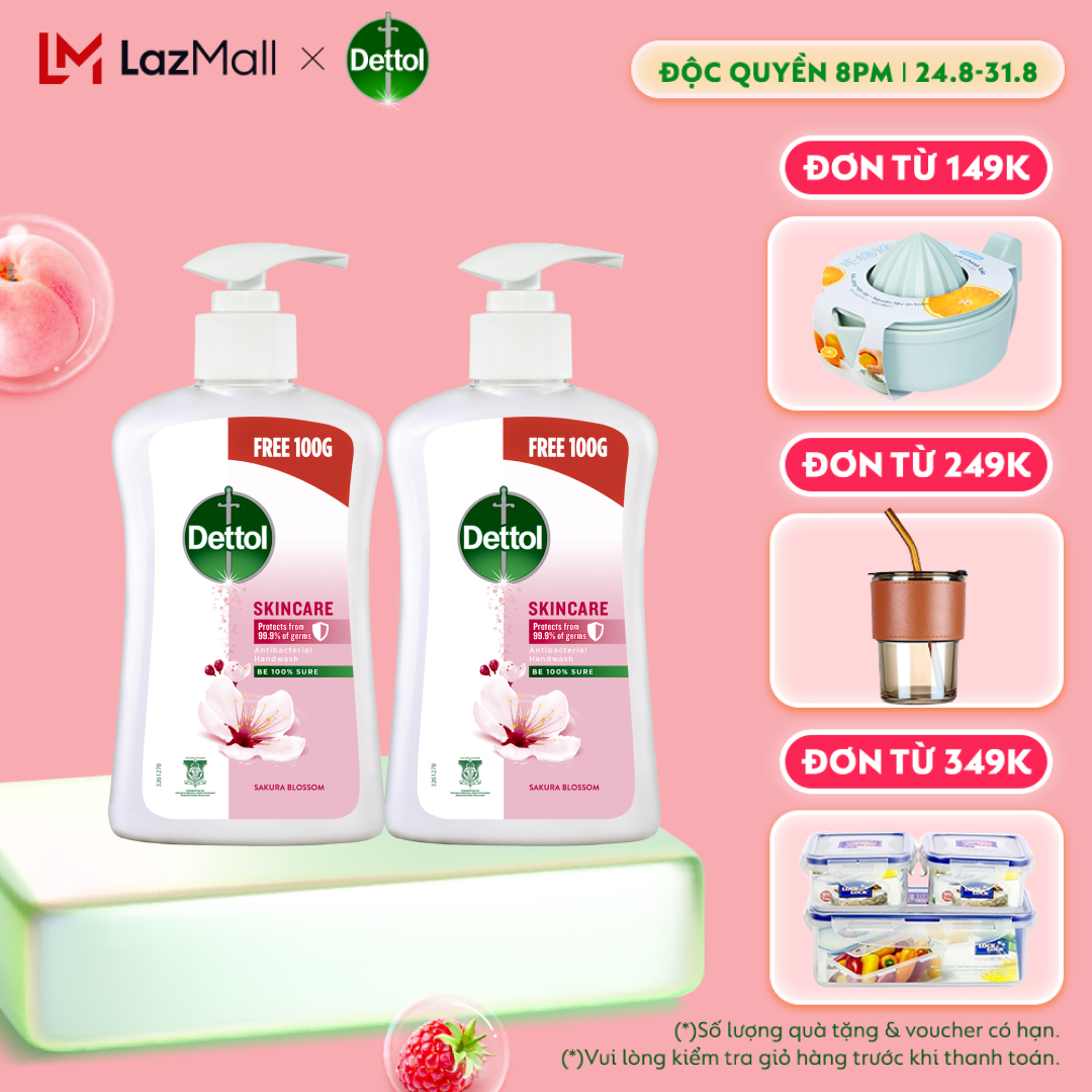 Combo 2 nước rửa tay Dettol kháng khuẩn dưỡng da, hương hoa anh đào - Chai 500g