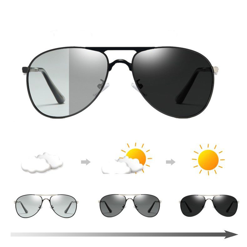 Mắt Kính Nam Đổi Màu Tròng Kính Phân Cực Chống Tia UV400 Kính Râm Tặng Hộp Da Đựng Kính Khăn Lau