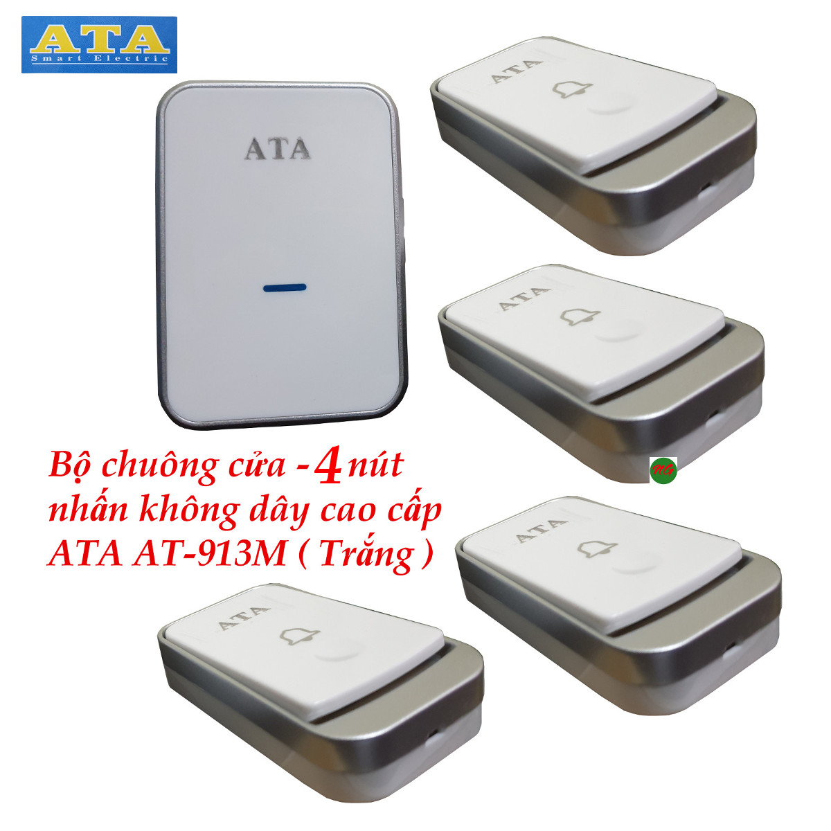  Bộ chuông cửa có 4 nút nhấn không dây ATA AT-913M . Nhiều kiểu nhạc chuông. Kết nối đa năng. Bảo hành 01 năm 