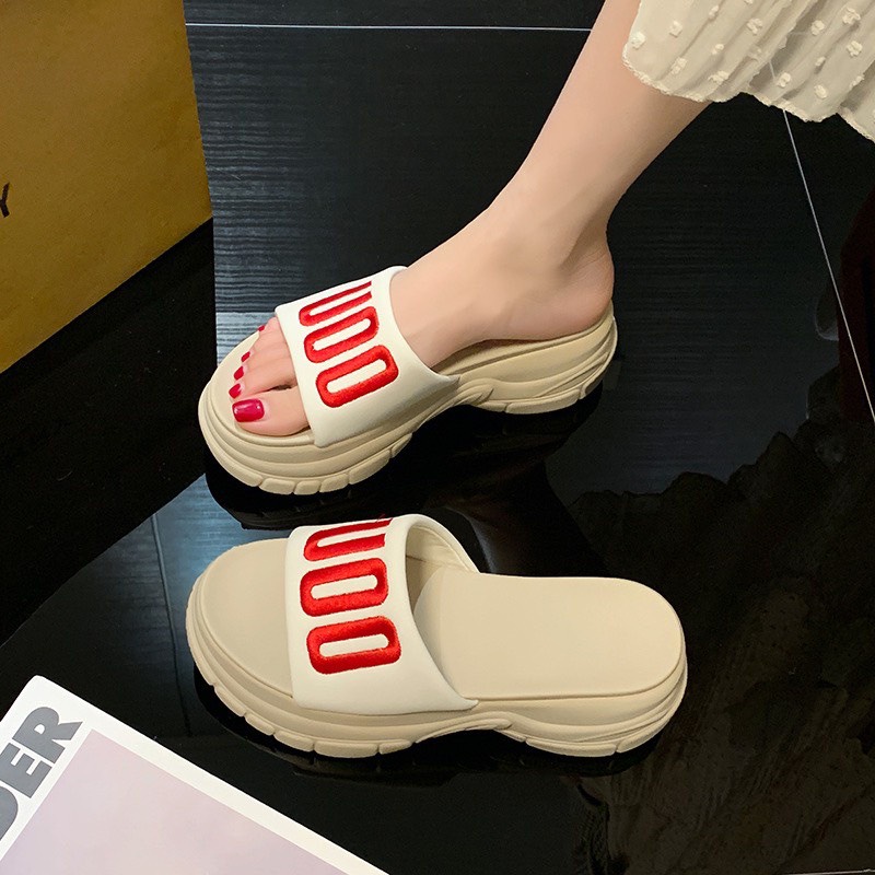 Dép quai ngang nữ độn đế quai mềm UOO 2 màu cao cấp