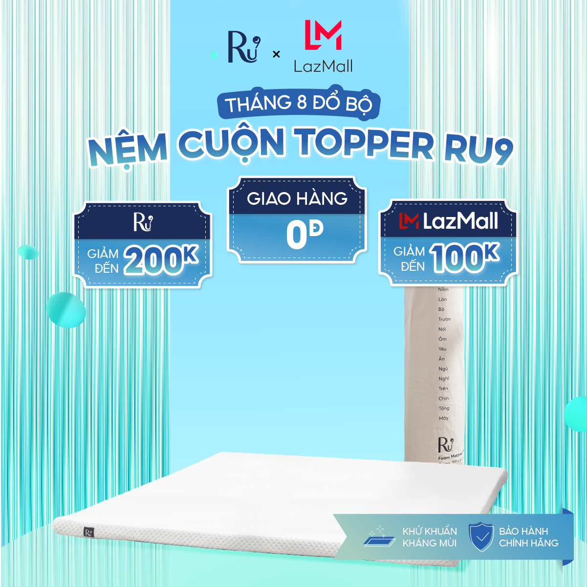 Nệm Cuộn Trải Sàn Cao Cấp (Foam Topper) Ru9 - Thoải Mái Mọi Nơi | Lớp Foam Nâng Đỡ | 7 Kích Thước | 30 Ngày 1 Đổi 1