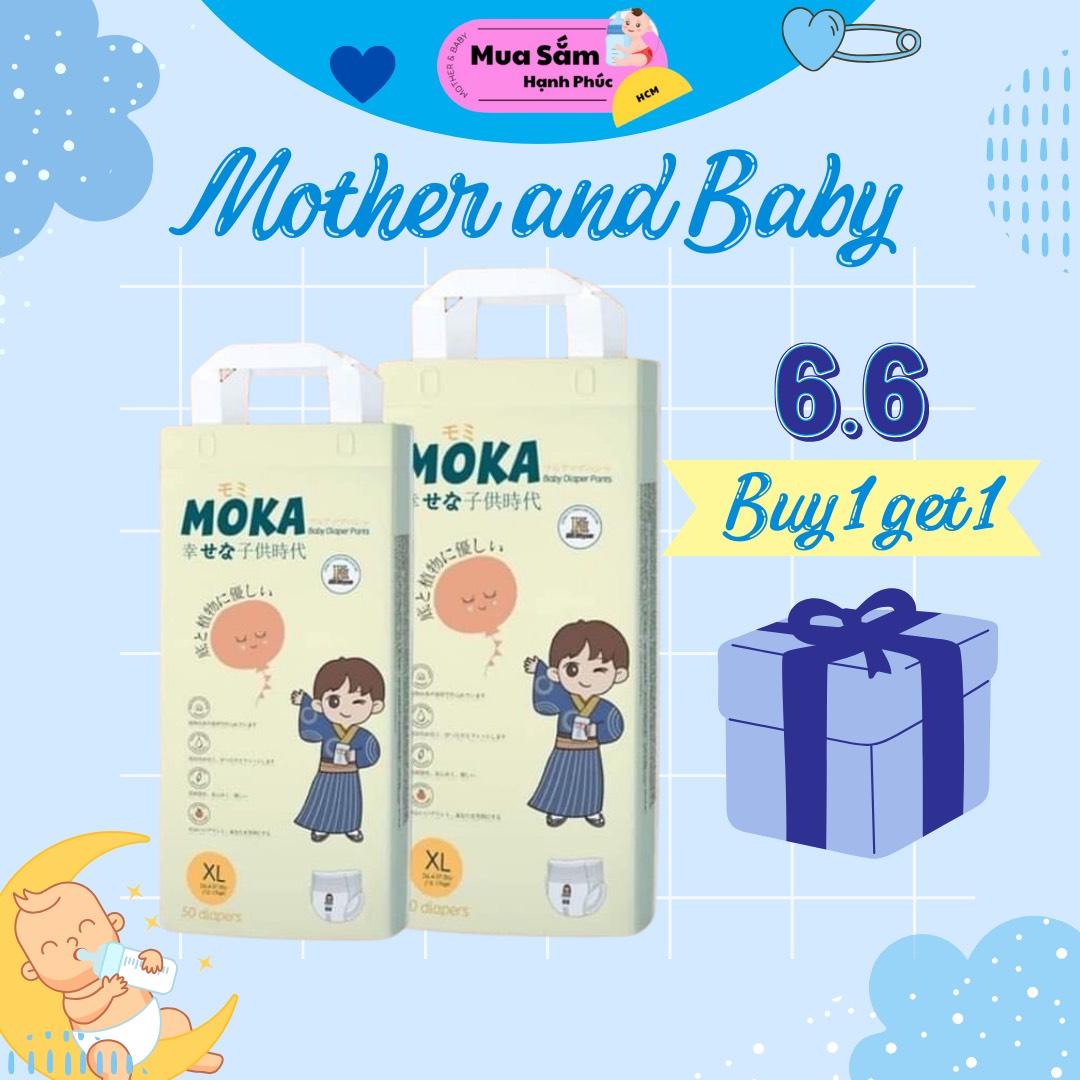 [HCM](có voucher) Tã quần Moka (50 miếng) - Bỉm quần cao cấp mỏng nhẹ siêu khô thoáng cho trẻ sơ sinh