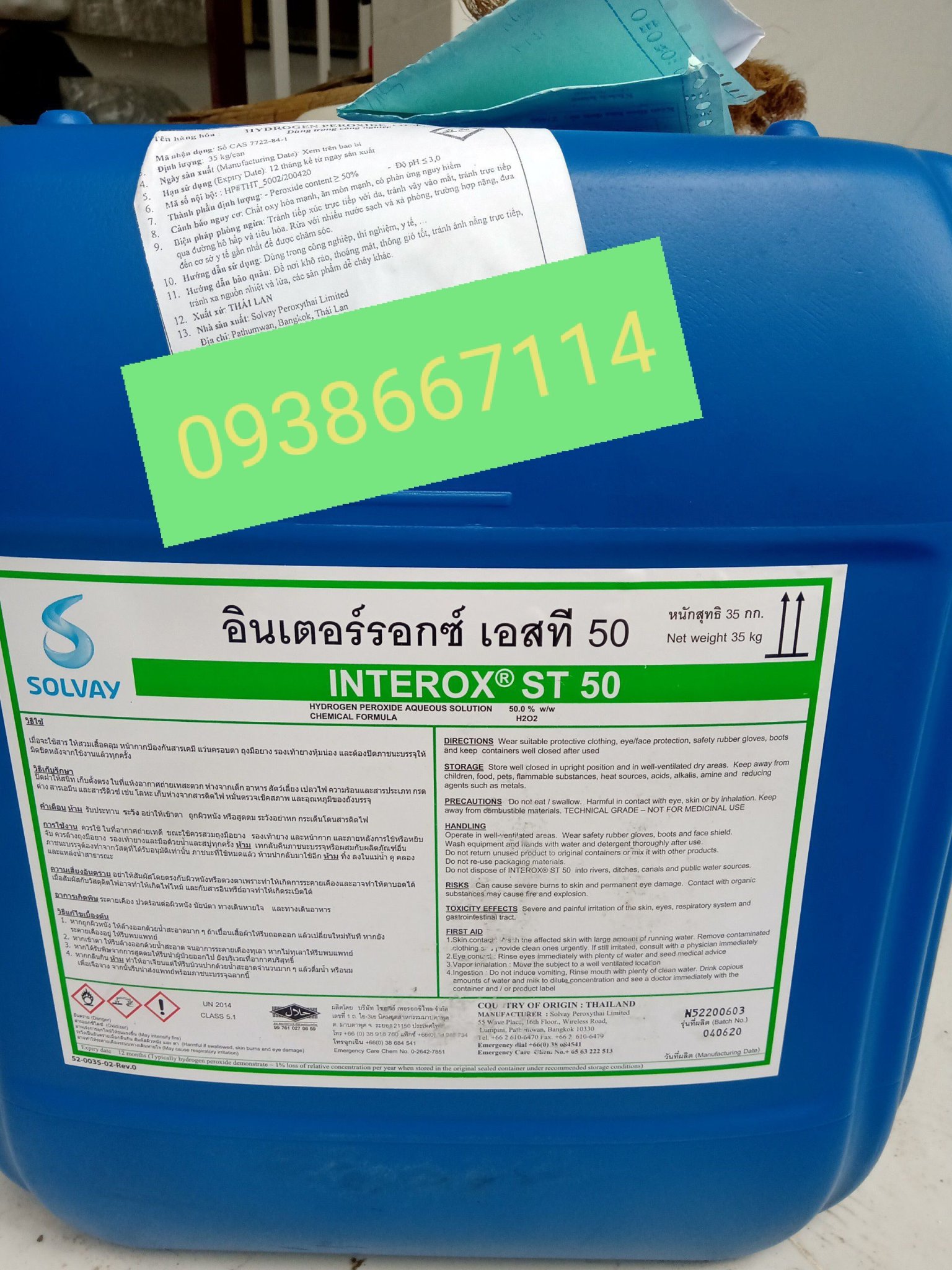 [HCM]1 can Oxy già - H2O2 50% Solvay - Thái Lan - 35kg/can.