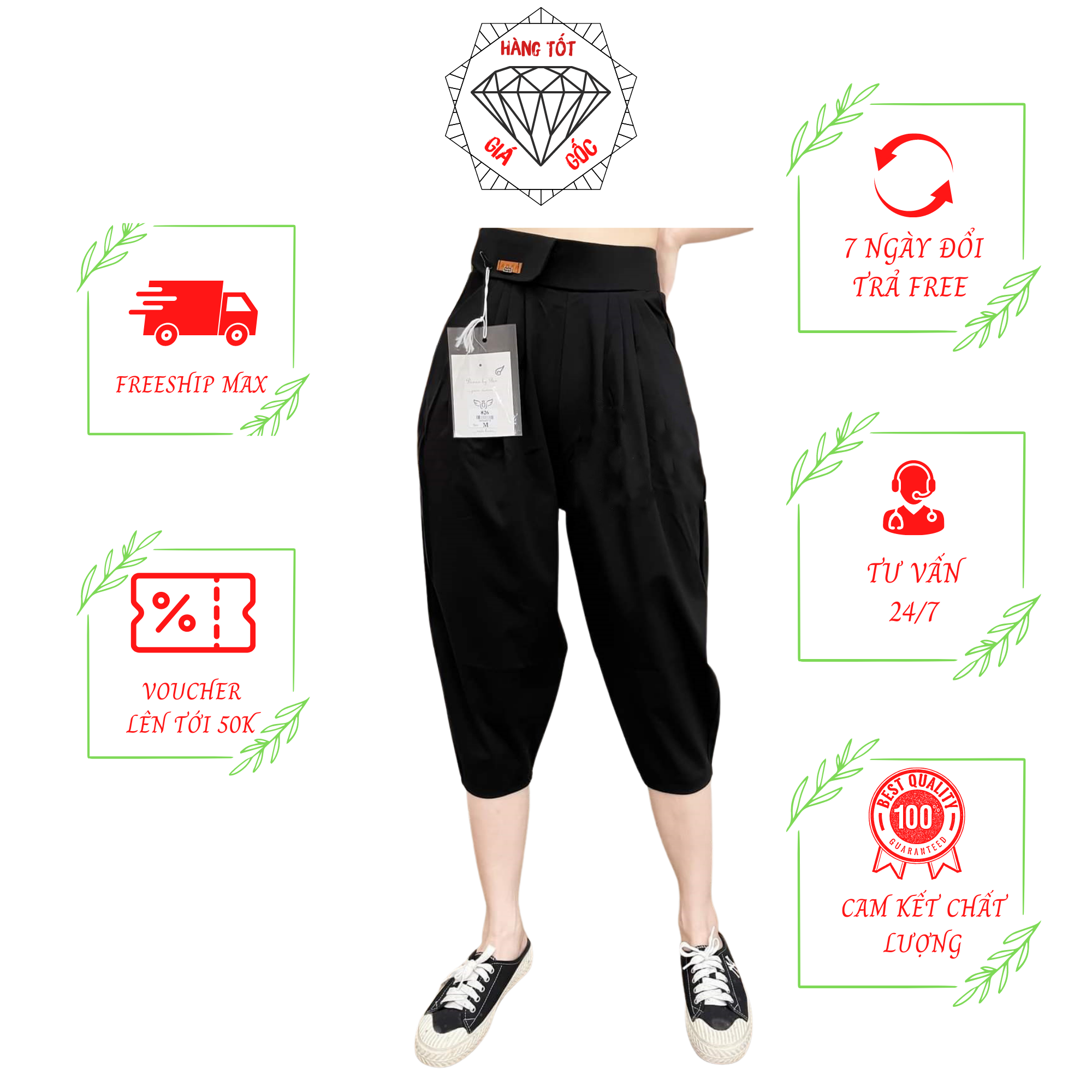Quần ngố nữ alibaba,quần lửng nữ alibaba vải umi hàn,cạp cao xếp ly trước chất vải co dãn bốn chiều