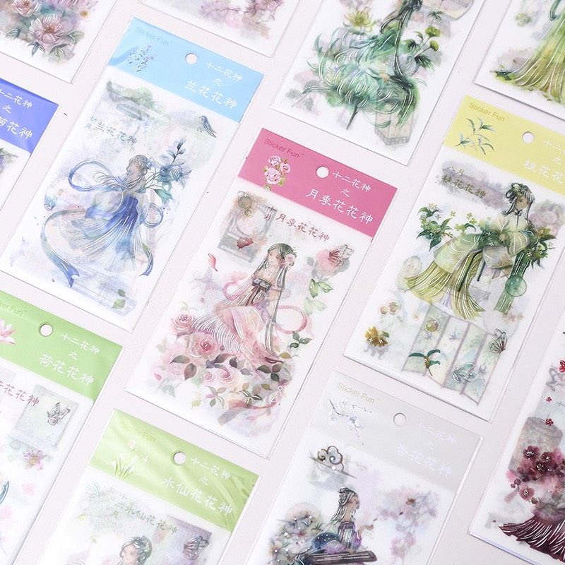Set 4 tấm sticker cổ trang ánh kim cắt sẵn bukao