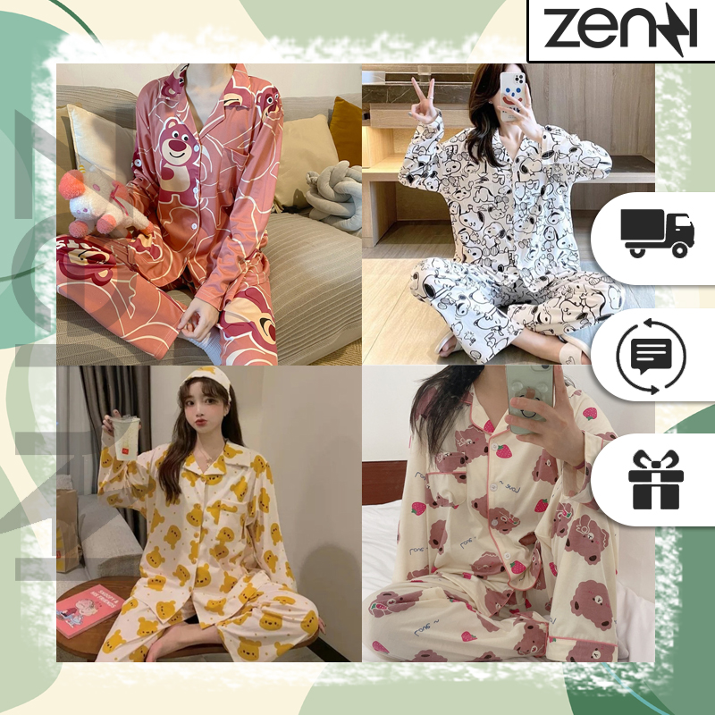 Pijama tay dài quần dài Size 38 - 60kg - Chất Kate thái mềm mịn