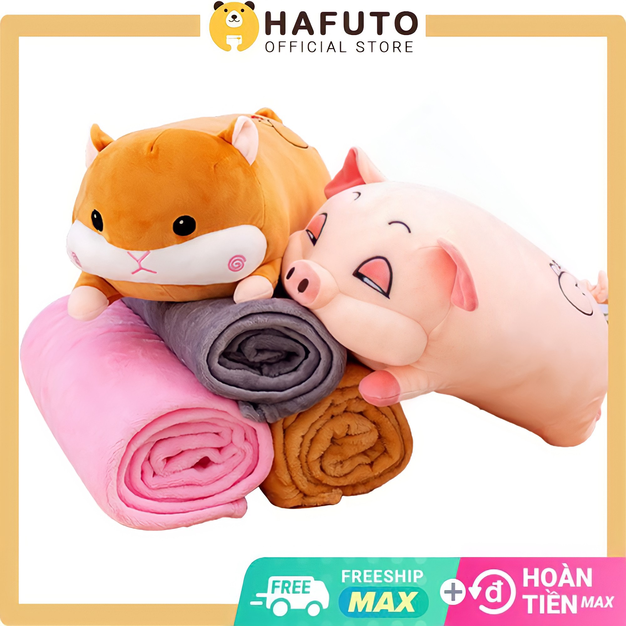 Gấu Bông Heo Hồng Đờ Đẫn, Có Mền Và Không Mền, Gấu Bông Hafuto Heo Lim Dim, Chăn Gối Văn Phòng