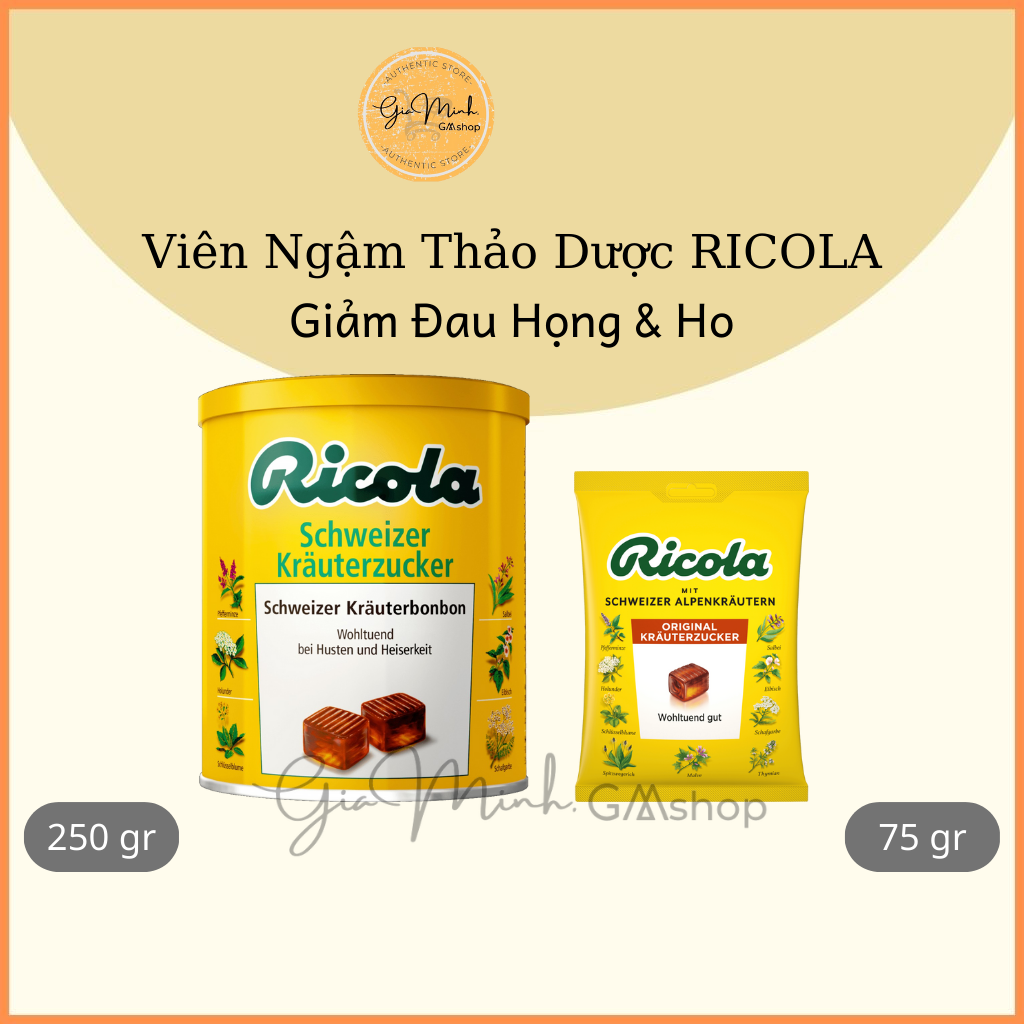 Kẹo ngậm ho thảo mộc giảm ho, khan cổ ricola original herb 250g- nội địa đức