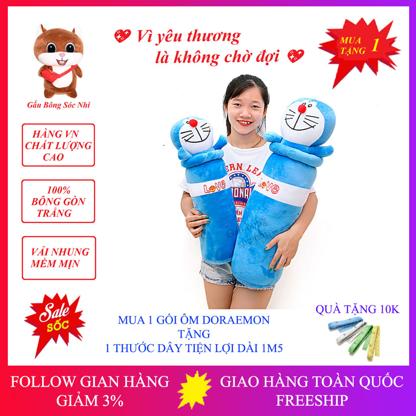 [Mua 1 Tặng 1] Gối Ôm Doraemon Xinh Xắn - Gấu Bông Sóc Nhí 07 - Gấu Bông Cao Cấp Vải Nhung Mềm Mịn - Mua 1 Gấu Bông Gối Ôm Doraemon Tặng 1 Thước Dây Tiện Lợi Dài 1m5